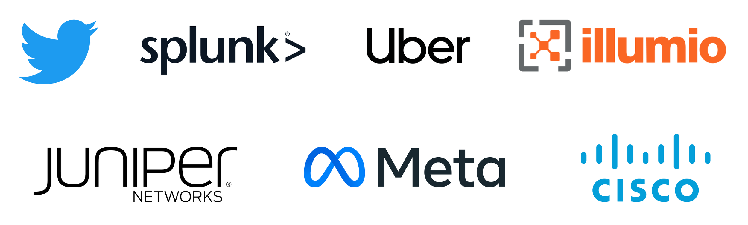 Logos of companies where our team has previously worked: Twitter, Splunk, Uber, Illumio, Juniper Networks, Meta, and Cisco
